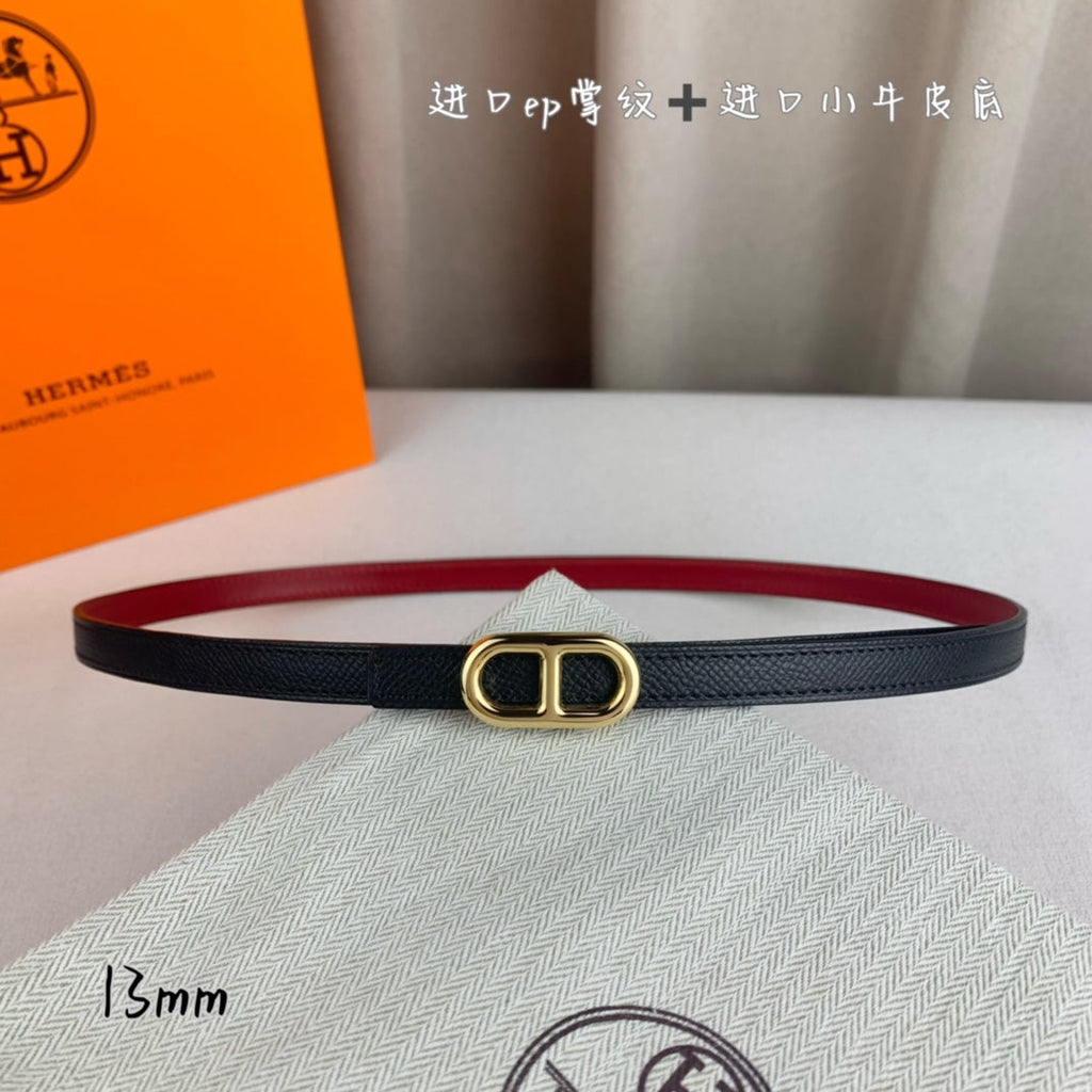 HERMES MAILLON H BELT BUCKLE & REVERSIBLE BLACK LEATHER STRAP 13 MM GOLD HARDWARE
