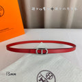HERMES MAILLON H BELT BUCKLE & REVERSIBLE CHERRY RED LEATHER STRAP 13 MM SILVER HARDWARE