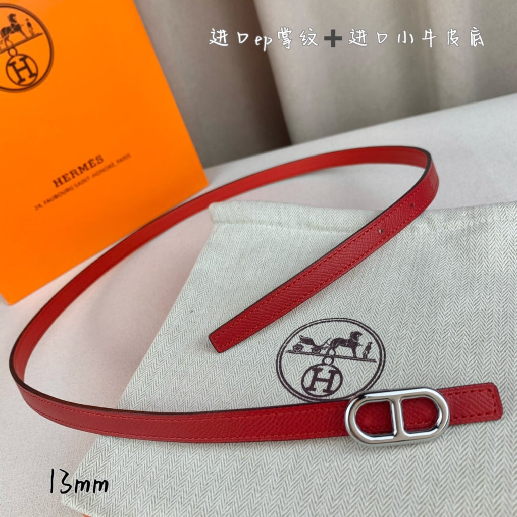 HERMES MAILLON H BELT BUCKLE & REVERSIBLE CHERRY RED LEATHER STRAP 13 MM SILVER HARDWARE