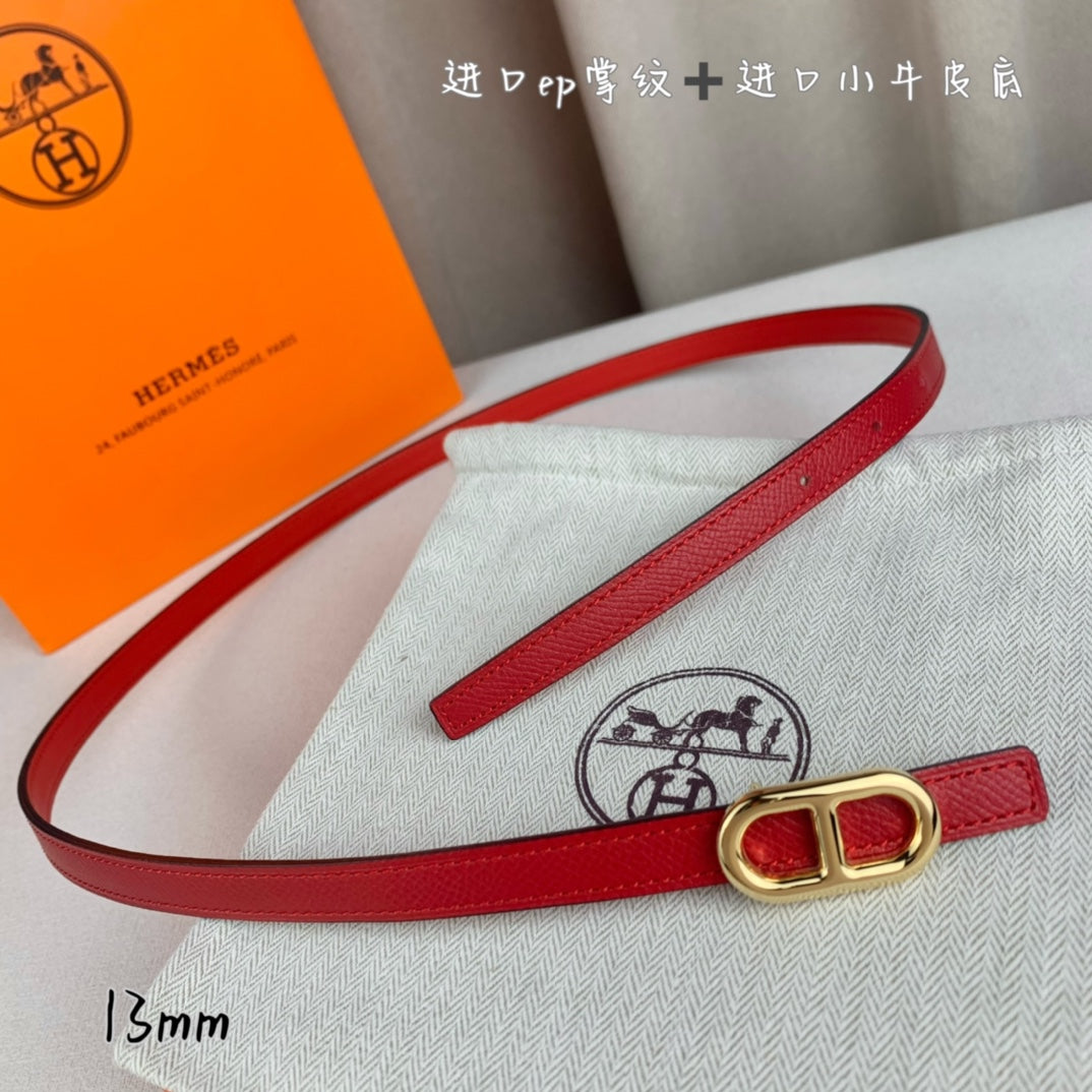 HERMES MAILLON H BELT BUCKLE & REVERSIBLE CHERRY RED LEATHER STRAP 13 MM GOLD HARDWARE