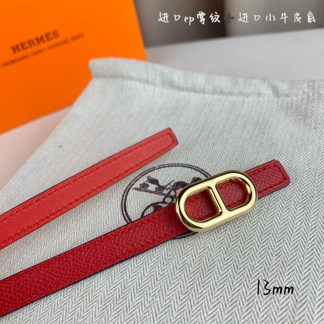 HERMES MAILLON H BELT BUCKLE & REVERSIBLE CHERRY RED LEATHER STRAP 13 MM GOLD HARDWARE