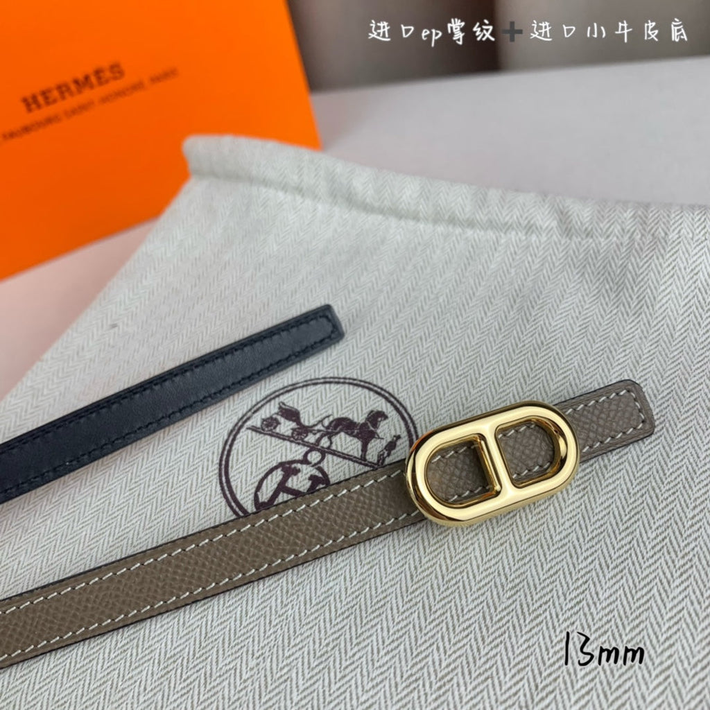 HERMES MAILLON H BELT BUCKLE & REVERSIBLE COFFEE BROWN LEATHER STRAP 13 MM SILVER HARDWARE