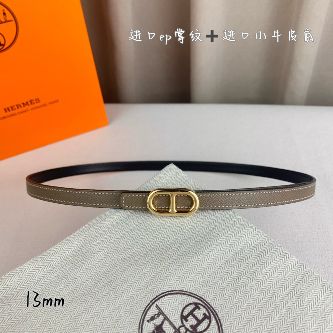 HERMES MAILLON H BELT BUCKLE & REVERSIBLE COFFEE BROWN LEATHER STRAP 13 MM GOLD HARDWARE