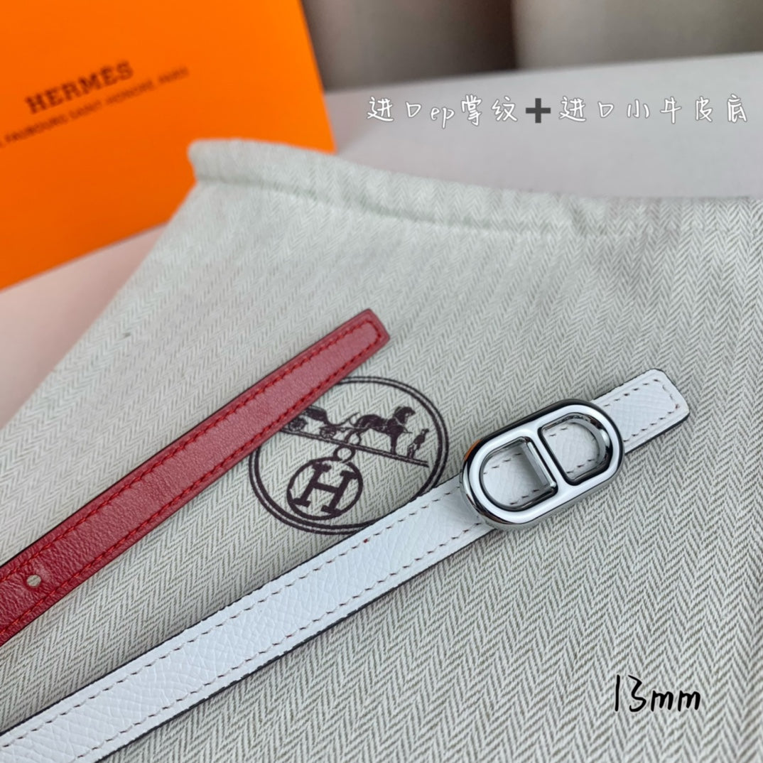 HERMES MAILLON H BELT BUCKLE & REVERSIBLE WHITE LEATHER STRAP 13 MM SILVER HARDWARE