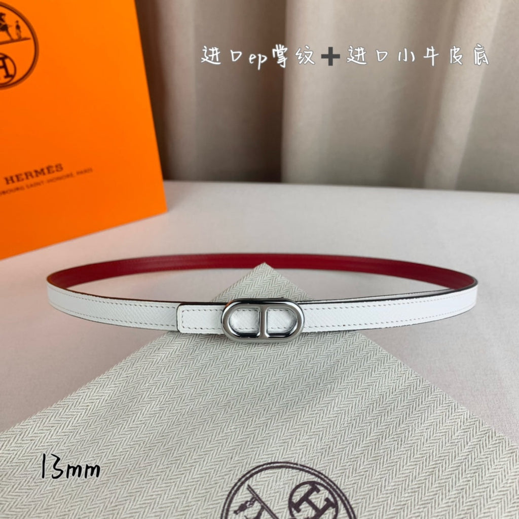 HERMES MAILLON H BELT BUCKLE & REVERSIBLE WHITE LEATHER STRAP 13 MM SILVER HARDWARE