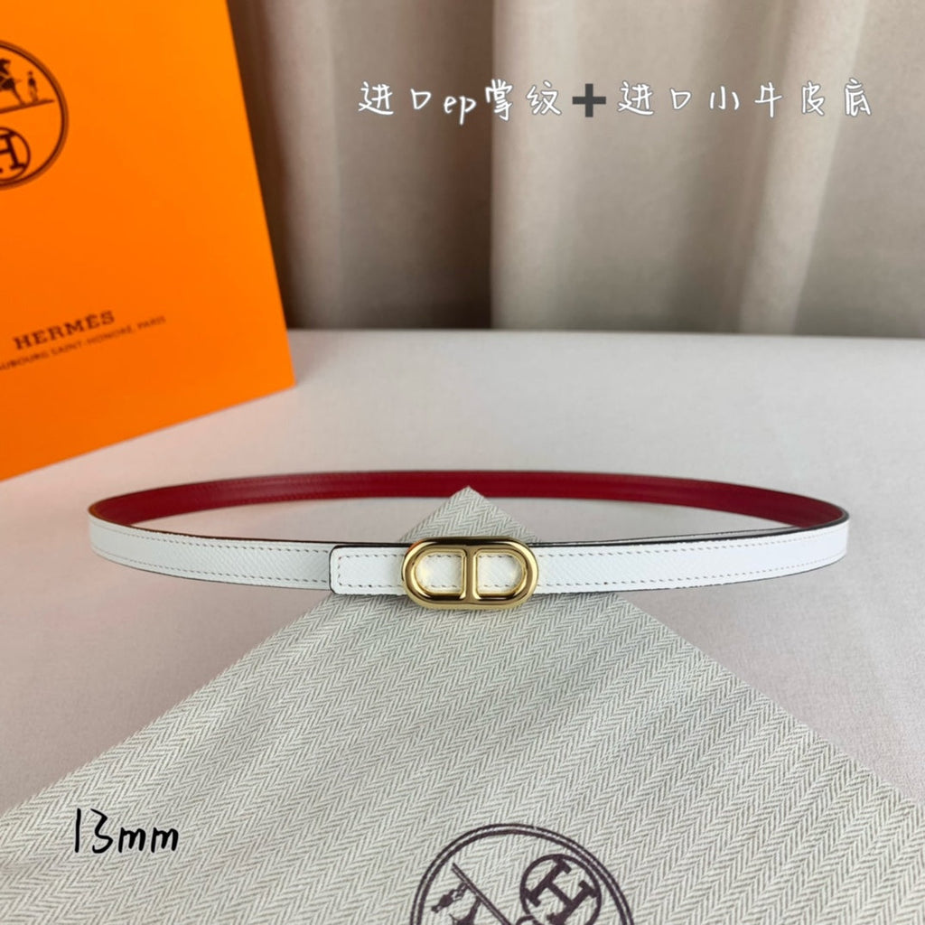 HERMES MAILLON H BELT BUCKLE & REVERSIBLE WHITE LEATHER STRAP 13 MM GOLD HARDWARE
