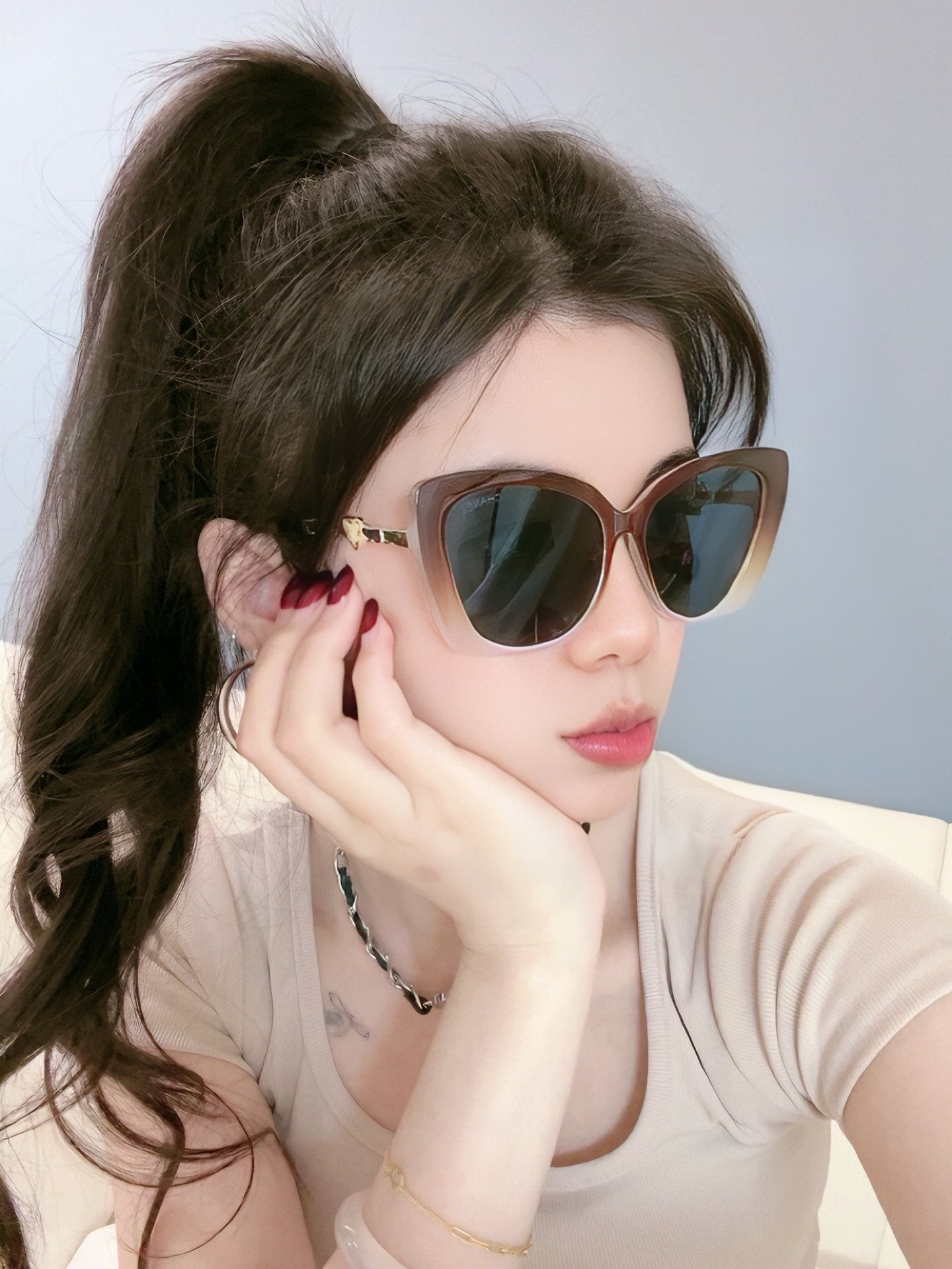 CHANEL SQUARE SUNGLASSES CH25801 IN ACETATE HEART CHAIN METAL