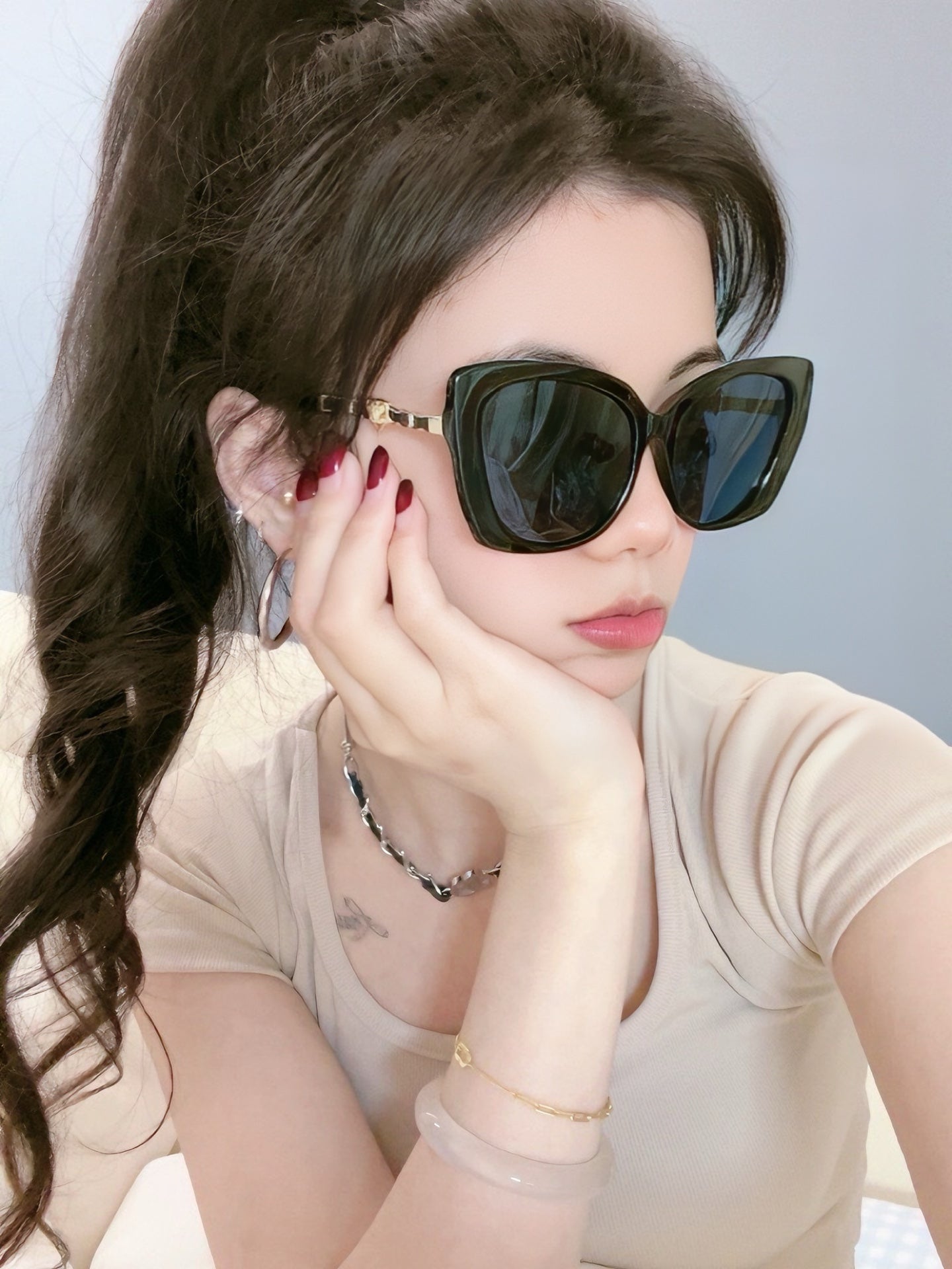 CHANEL SQUARE SUNGLASSES CH25801 IN ACETATE HEART CHAIN METAL