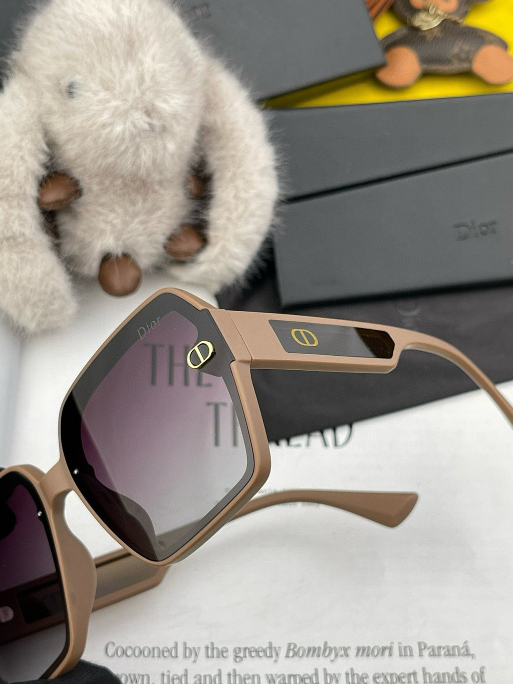 DIOR MONTAIGNE SQUARE SUNGLASSES D1292 IN LIGHT BROWN ACETATE