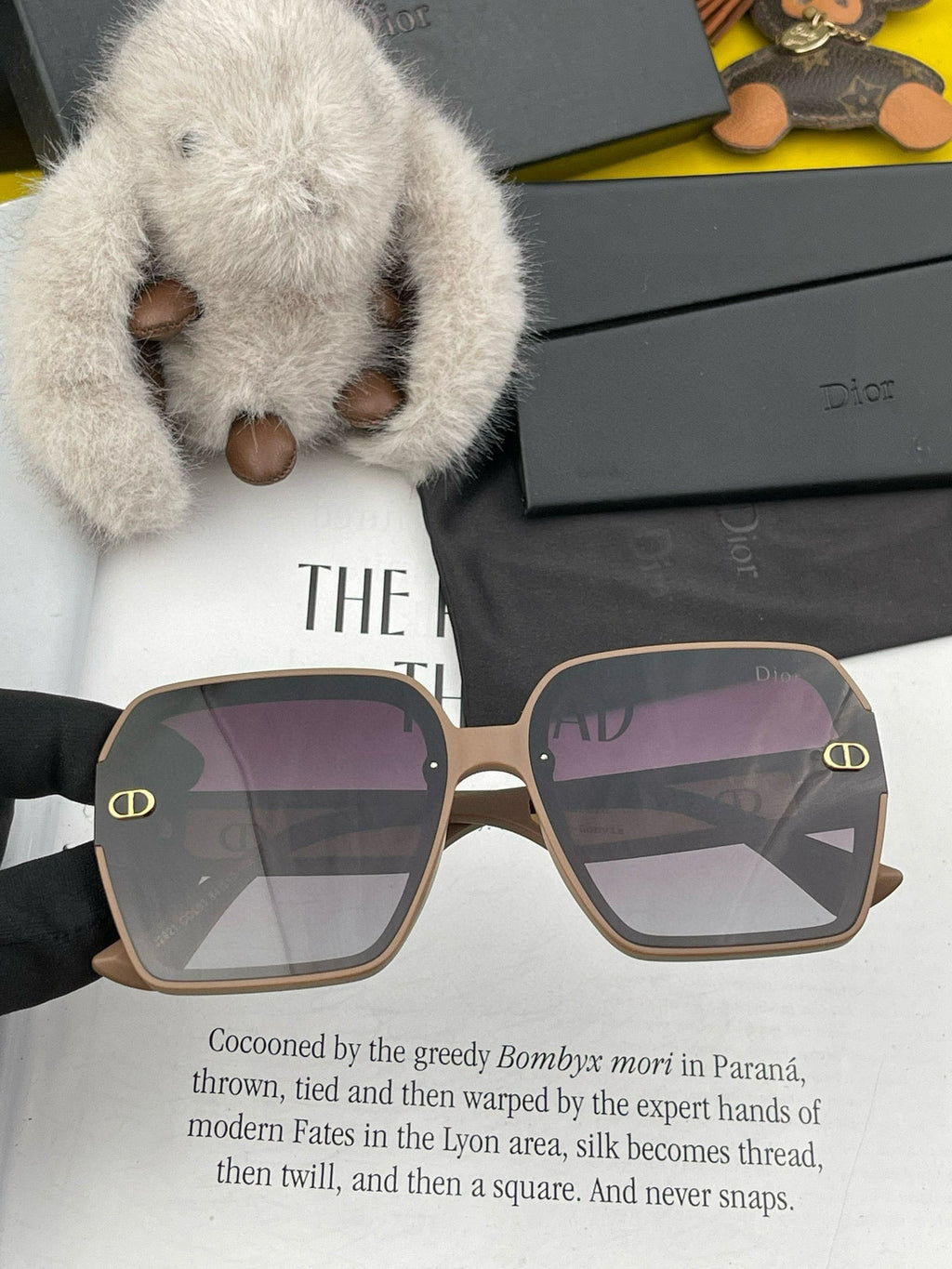 DIOR MONTAIGNE SQUARE SUNGLASSES D1292 IN LIGHT BROWN ACETATE