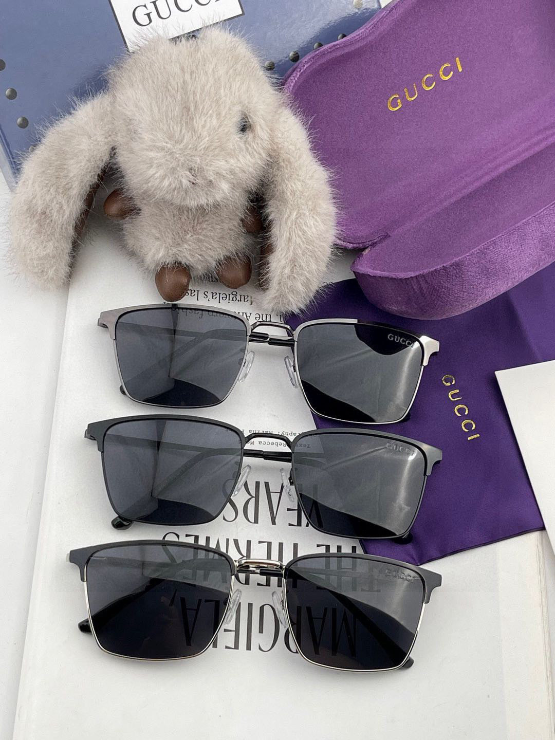 GUCCI RECTANGULAR FRAME SUNGLASSES G3370 IN ACETATE AND METAL