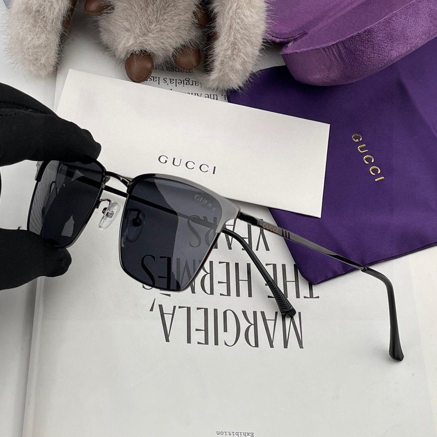 GUCCI RECTANGULAR FRAME SUNGLASSES G3370 IN ACETATE AND METAL
