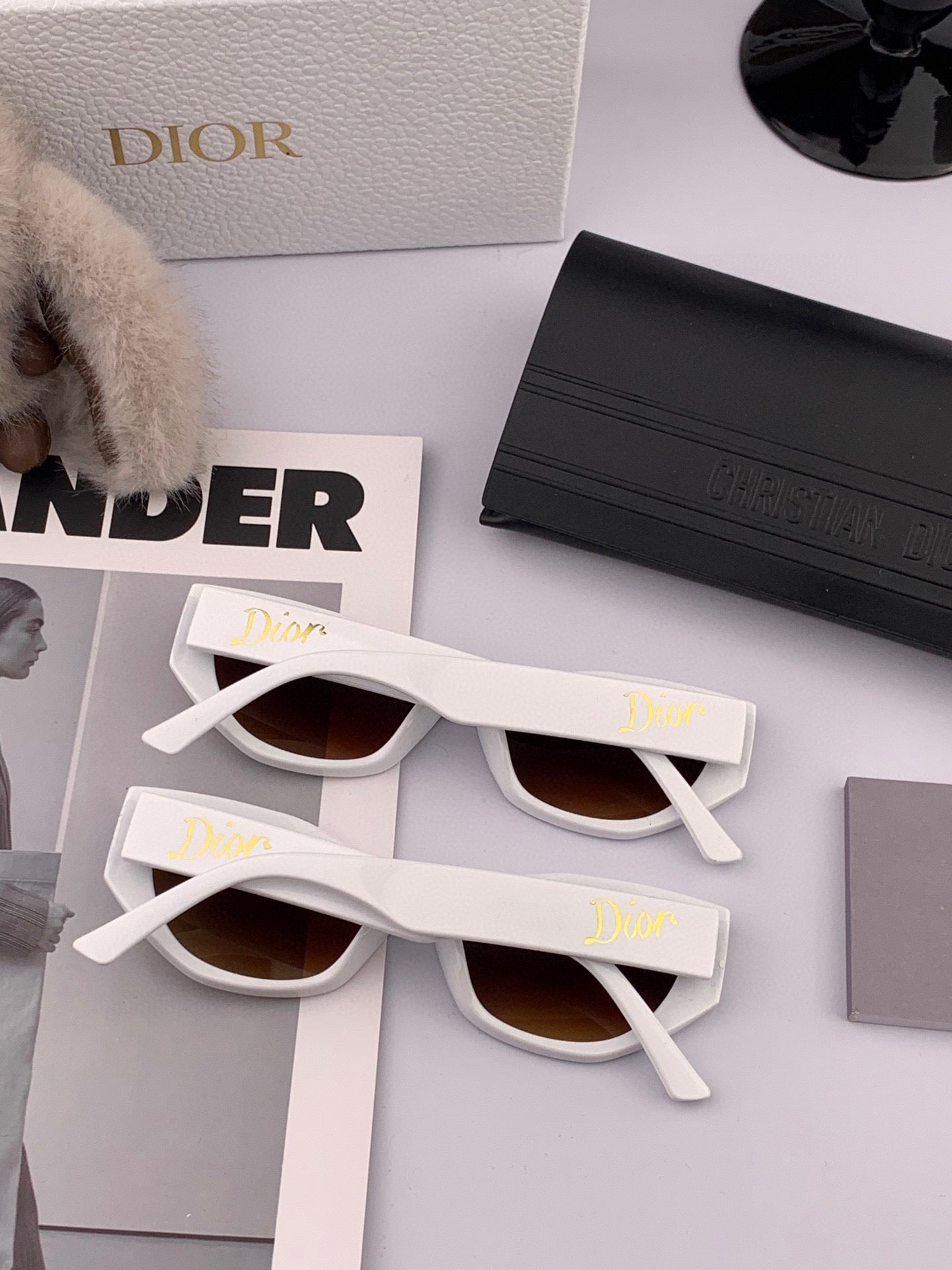 DIOR MONTAIGNE SUNGLASSES D8620 IN WHITE ACETATE BROWN LENSES