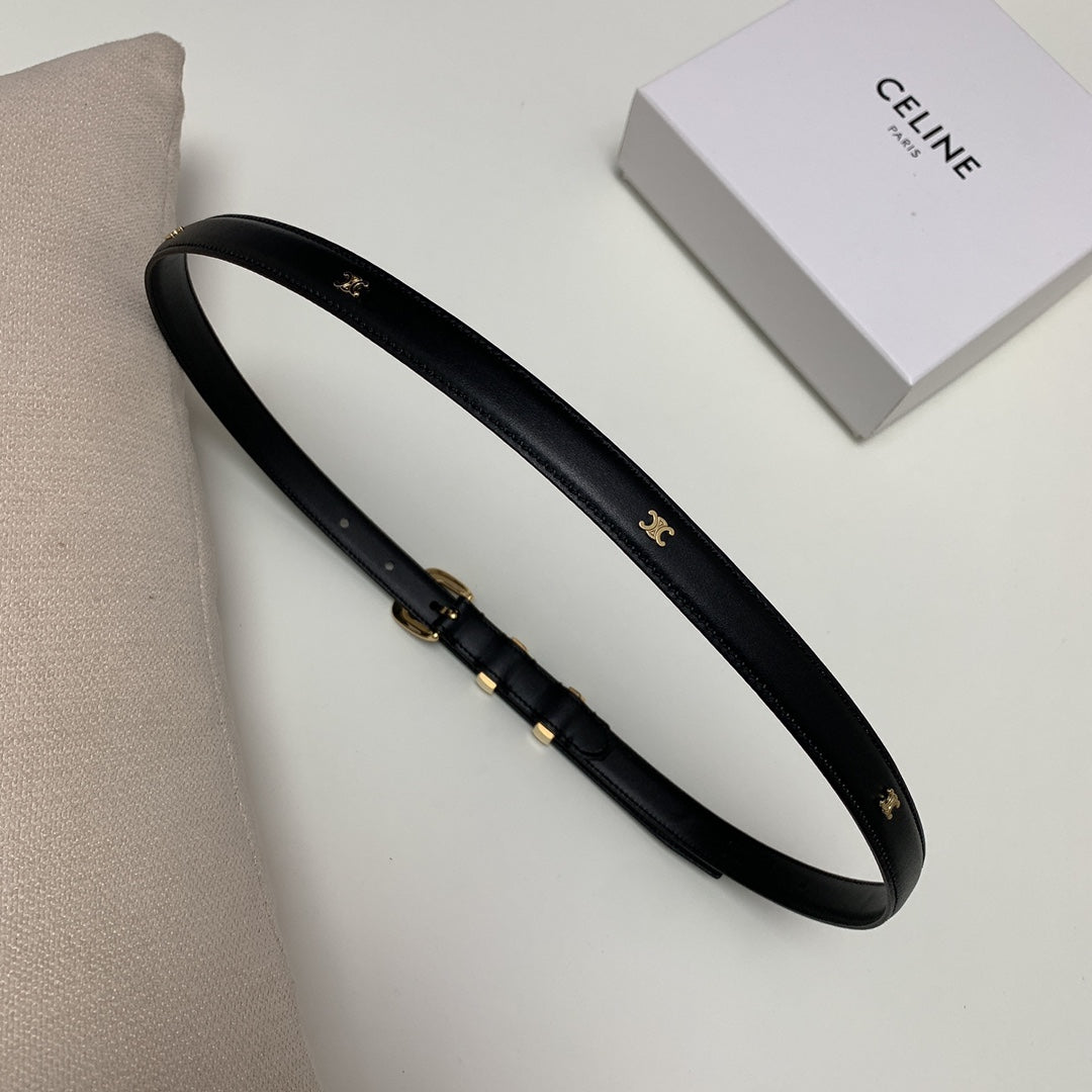 CELINE CL MINI 18 MM WESTERN BELT IN BLACK CALFSKIN GOLD HARDWARE