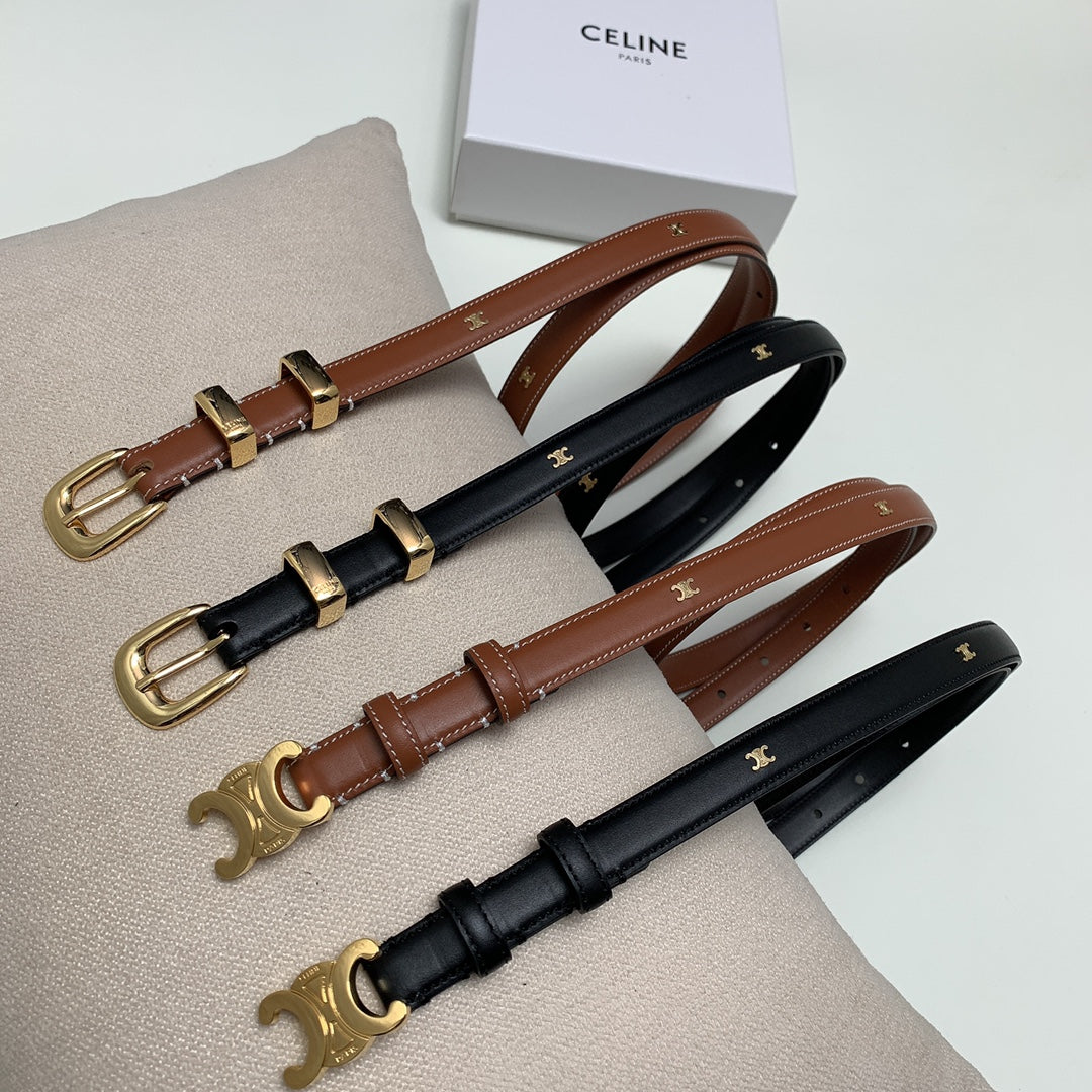 CELINE CL MINI 18 MM WESTERN BELT IN BLACK CALFSKIN GOLD HARDWARE