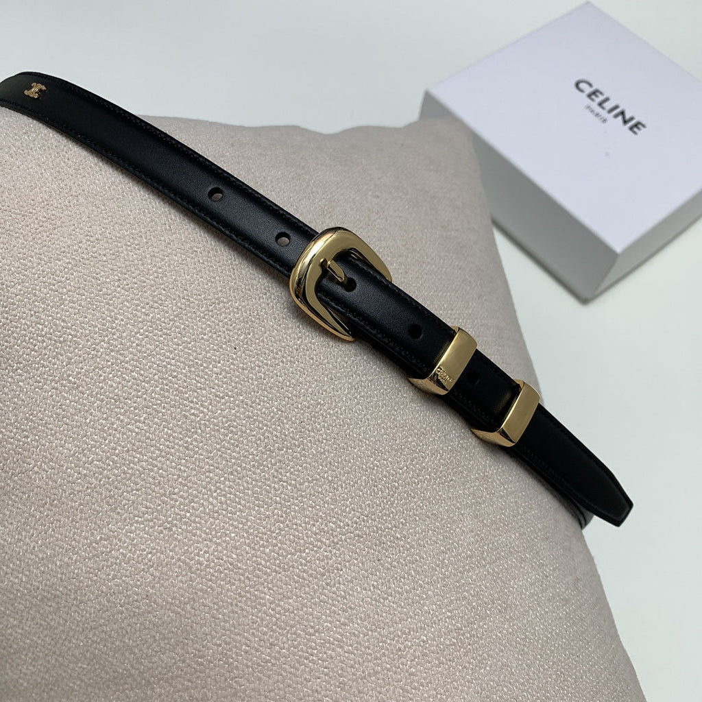 CELINE CL MINI 18 MM WESTERN BELT IN BLACK CALFSKIN GOLD HARDWARE