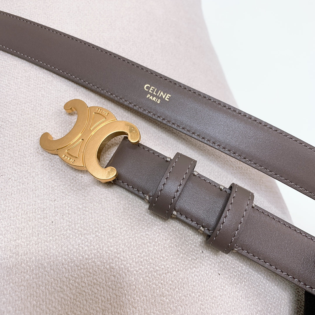 CELINE CL MEDIUM 25 MM TRIOMPHE BELT IN CHOCOLATE BROWN LEATHER GOLD HARDWARE