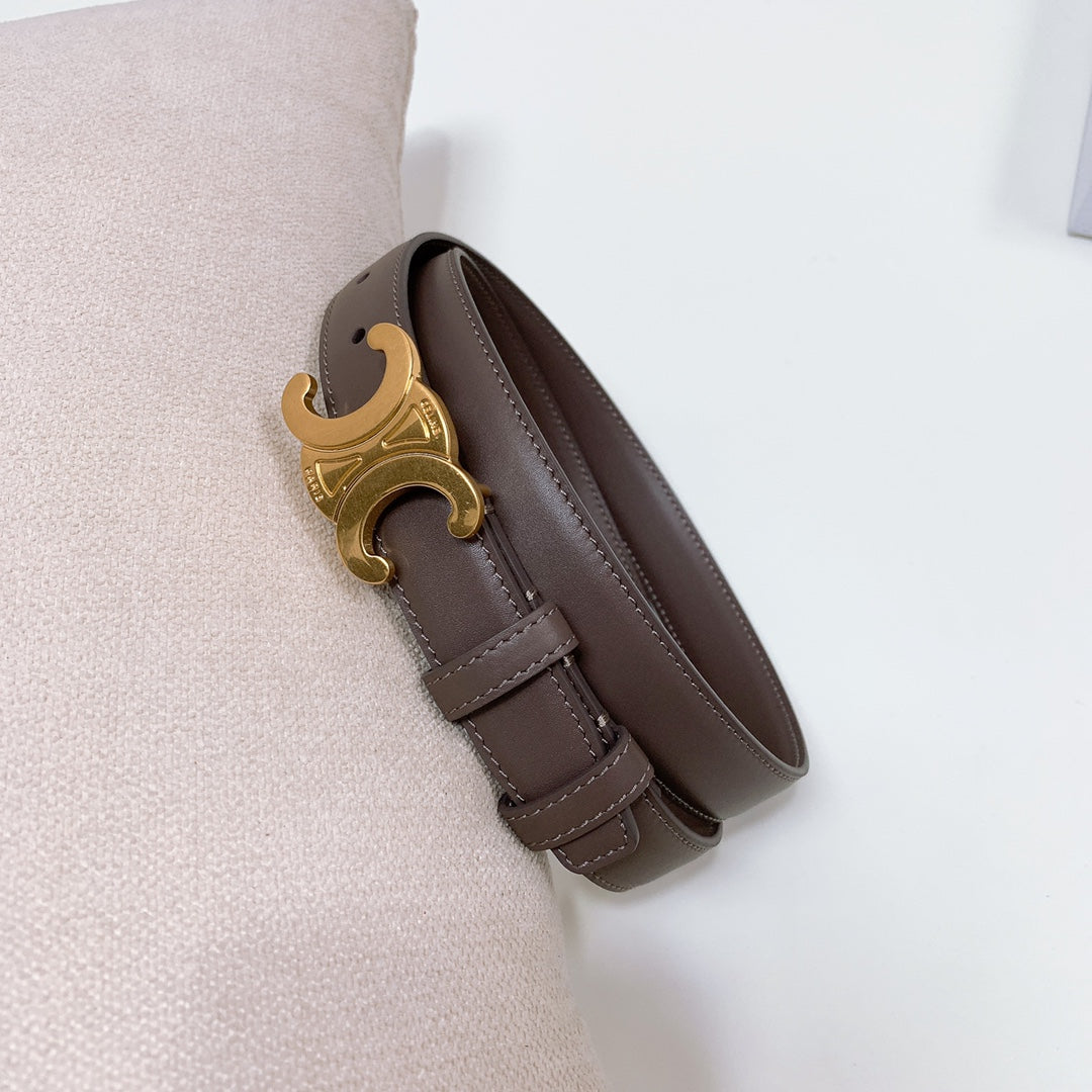 CELINE CL MEDIUM 25 MM TRIOMPHE BELT IN CHOCOLATE BROWN LEATHER GOLD HARDWARE