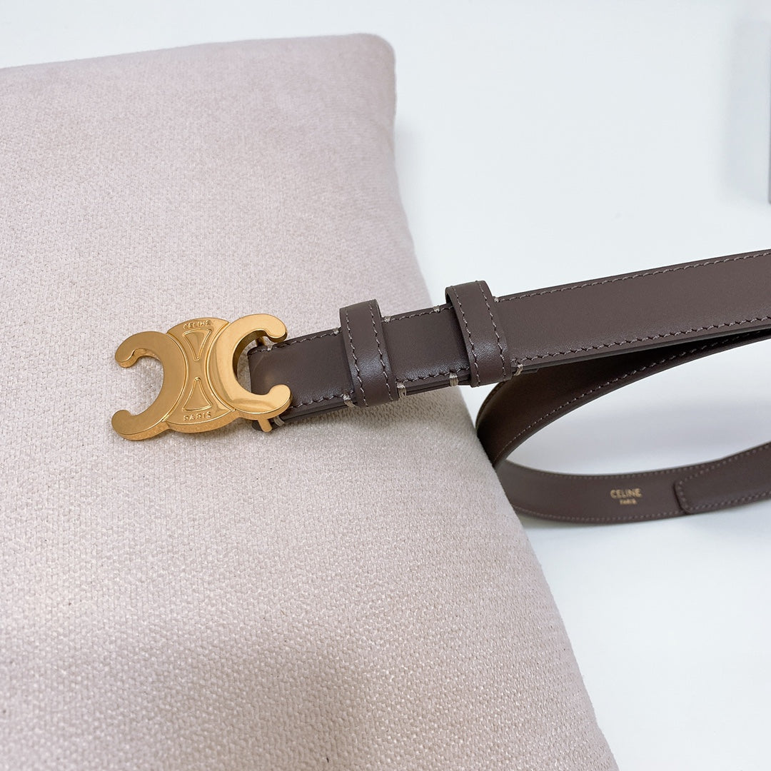 CELINE CL MEDIUM 25 MM TRIOMPHE BELT IN CHOCOLATE BROWN LEATHER GOLD HARDWARE