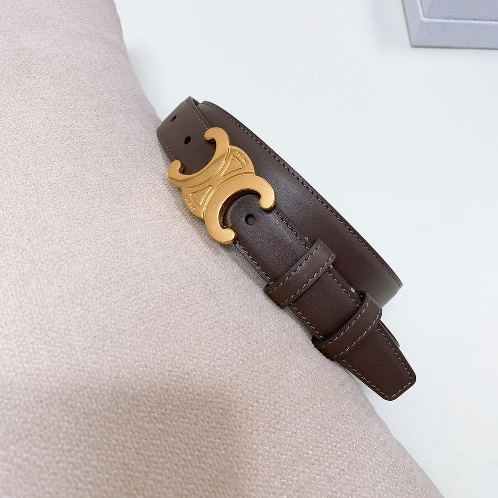CELINE CL MEDIUM 25 MM TRIOMPHE BELT IN CHOCOLATE BROWN LEATHER GOLD HARDWARE