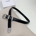 CELINE CL 25 MM MARCO BELT WITH STRASS IN BLACK CALFSKIN SILVER HARDWARE