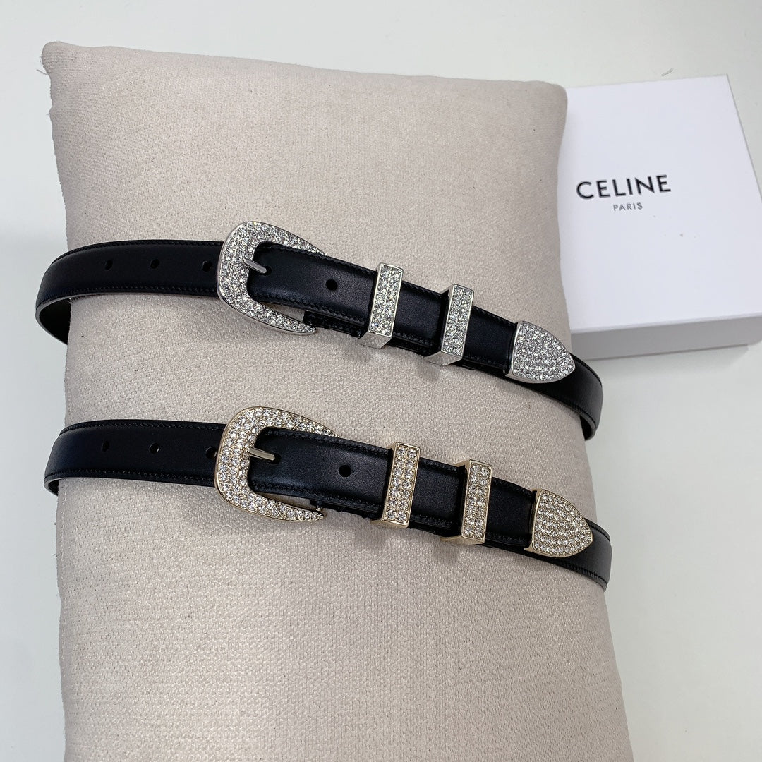 CELINE CL 25 MM MARCO BELT WITH STRASS IN BLACK CALFSKIN GOLD HARDWARE