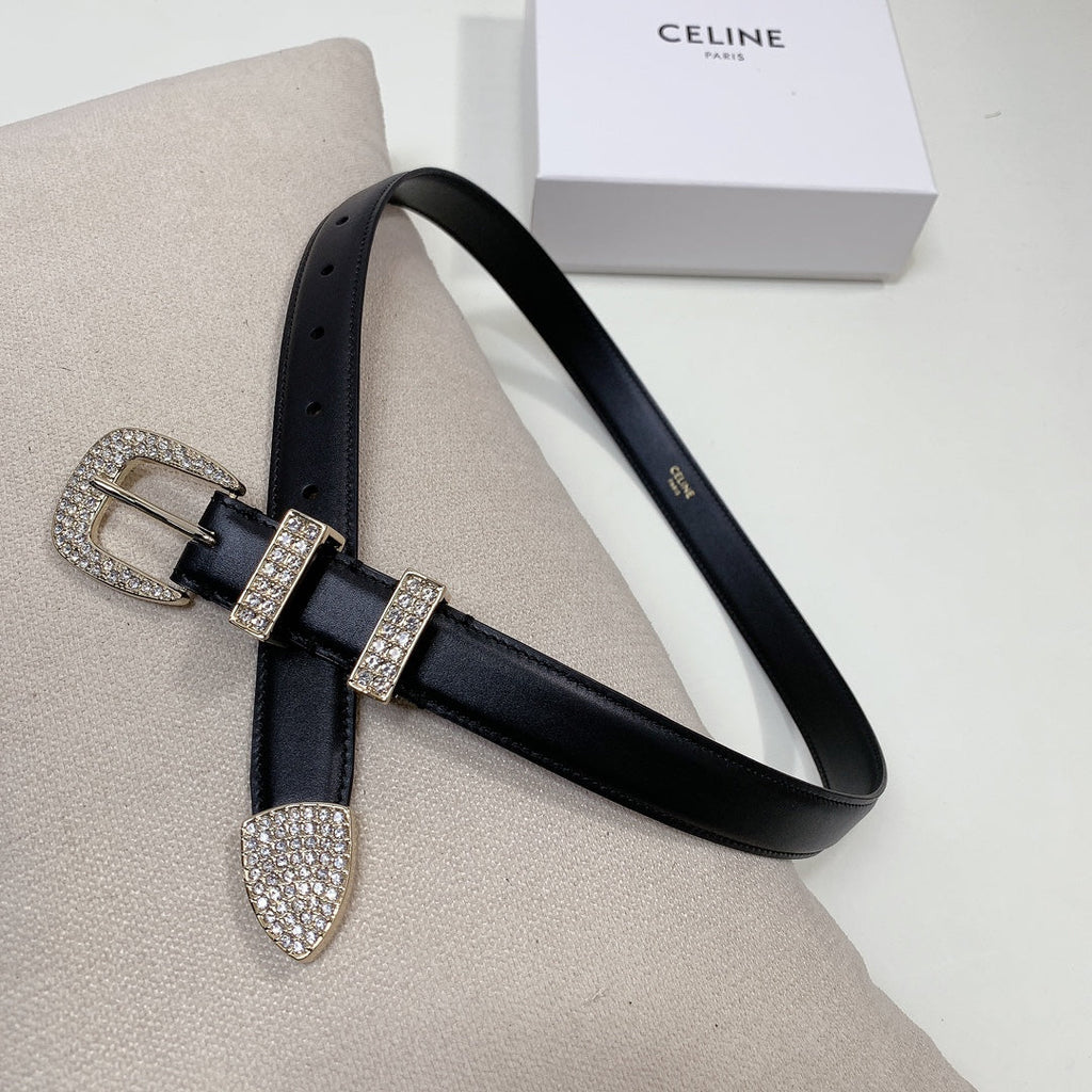CELINE CL 25 MM MARCO BELT WITH STRASS IN BLACK CALFSKIN GOLD HARDWARE