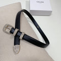 CELINE CL 25 MM MARCO BELT WITH STRASS IN BLACK CALFSKIN GOLD HARDWARE