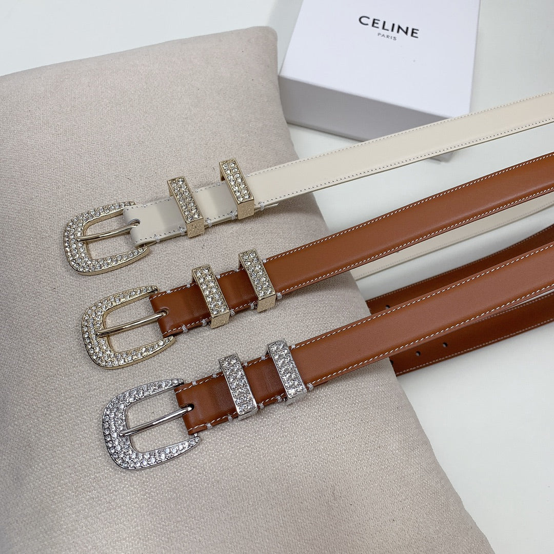 CELINE CL 25 MM MARCO BELT WITH STRASS IN BRONZE BROWN CALFSKIN GOLD HARDWARE