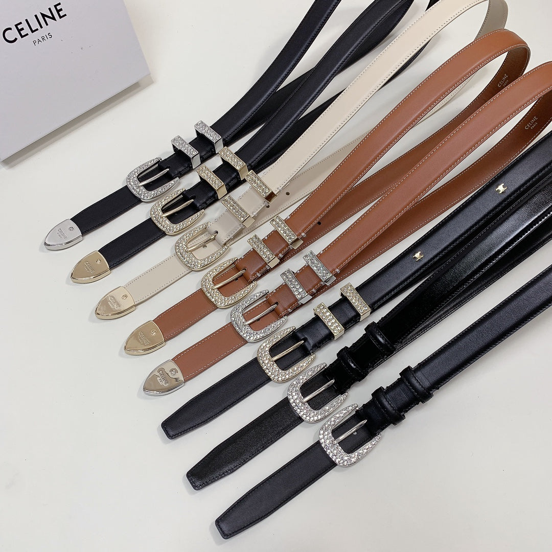 CELINE CL 25 MM MARCO BELT WITH STRASS IN BRONZE BROWN CALFSKIN GOLD HARDWARE