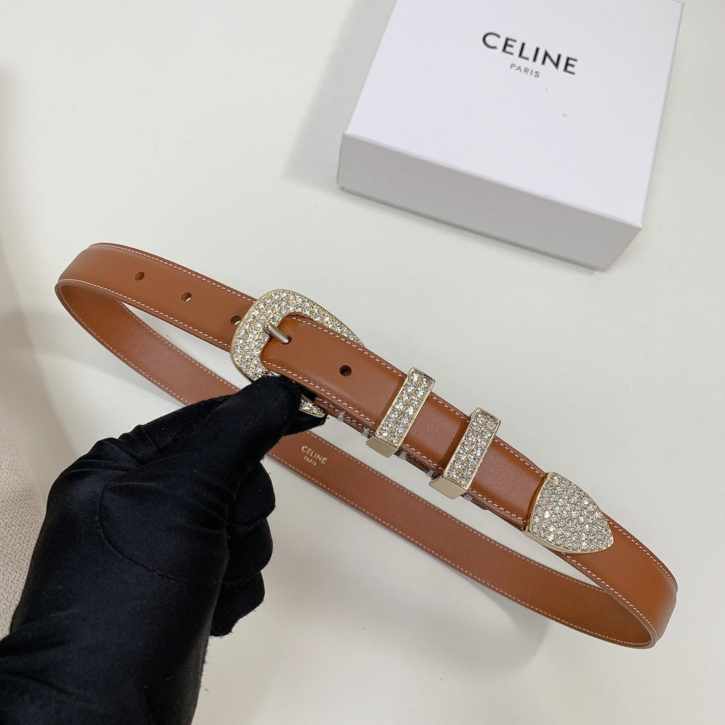 CELINE CL 25 MM MARCO BELT WITH STRASS IN BRONZE BROWN CALFSKIN GOLD HARDWARE
