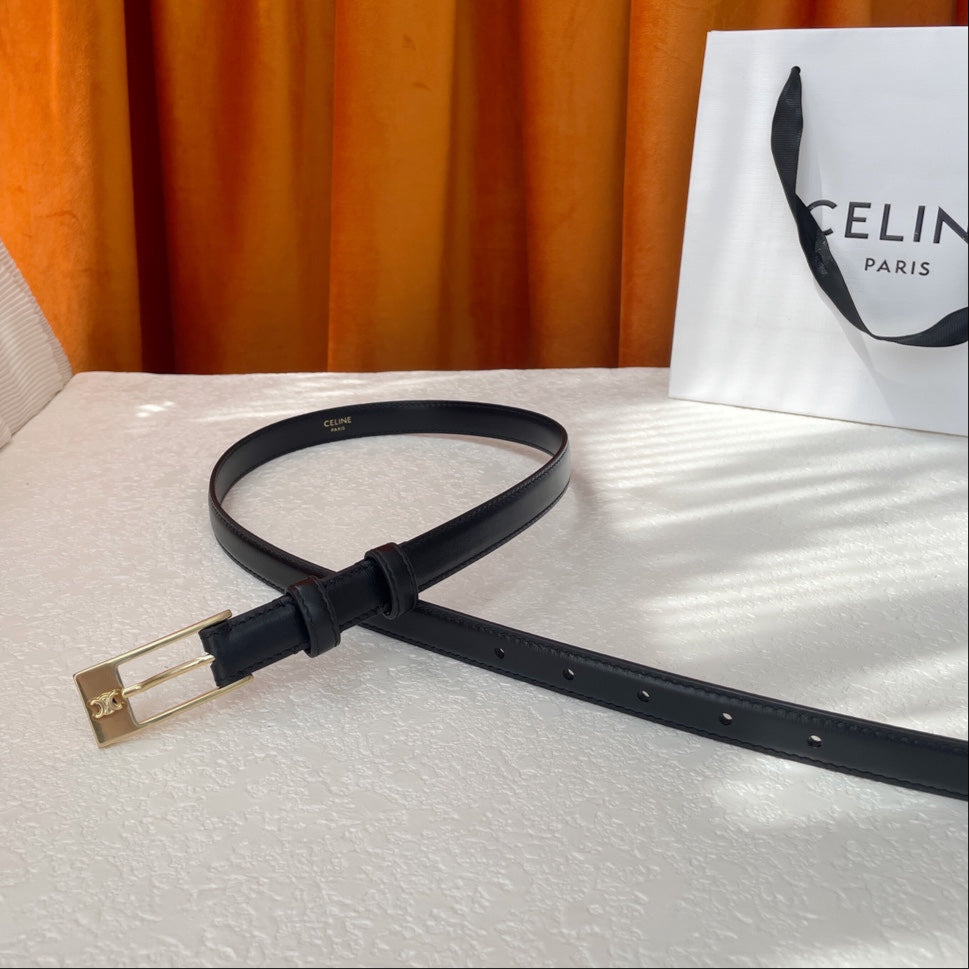CELINE BELT 18MM IN BLACK CALFSKIN WITH RECTANGULAR BUCKLE EMBOSSED LOGO