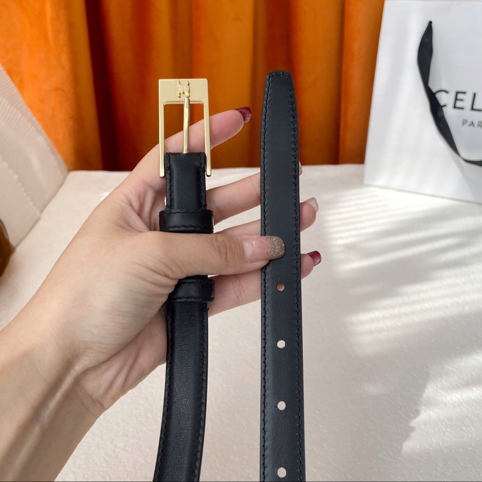 CELINE BELT 18MM IN BLACK CALFSKIN WITH RECTANGULAR BUCKLE EMBOSSED LOGO
