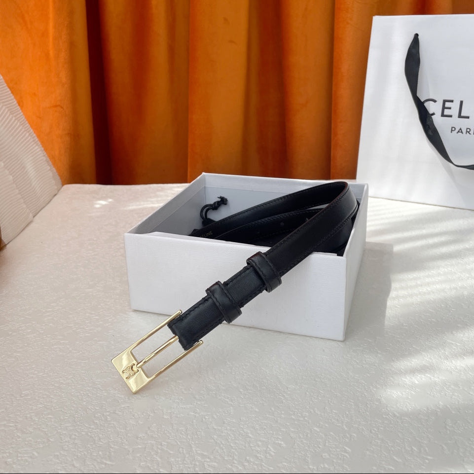 CELINE BELT 18MM IN BLACK CALFSKIN WITH RECTANGULAR BUCKLE EMBOSSED LOGO