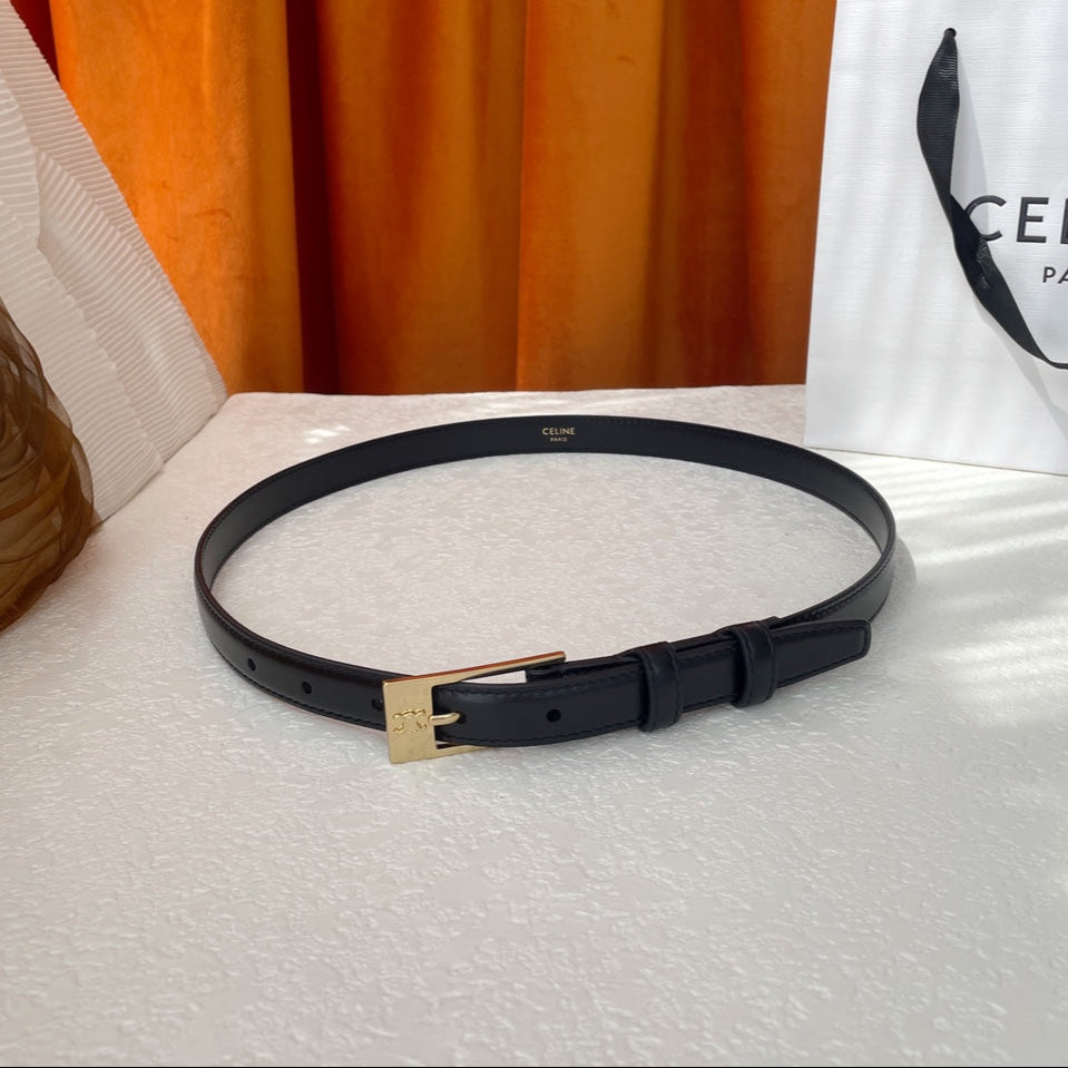 CELINE BELT 18MM IN BLACK CALFSKIN WITH RECTANGULAR BUCKLE EMBOSSED LOGO