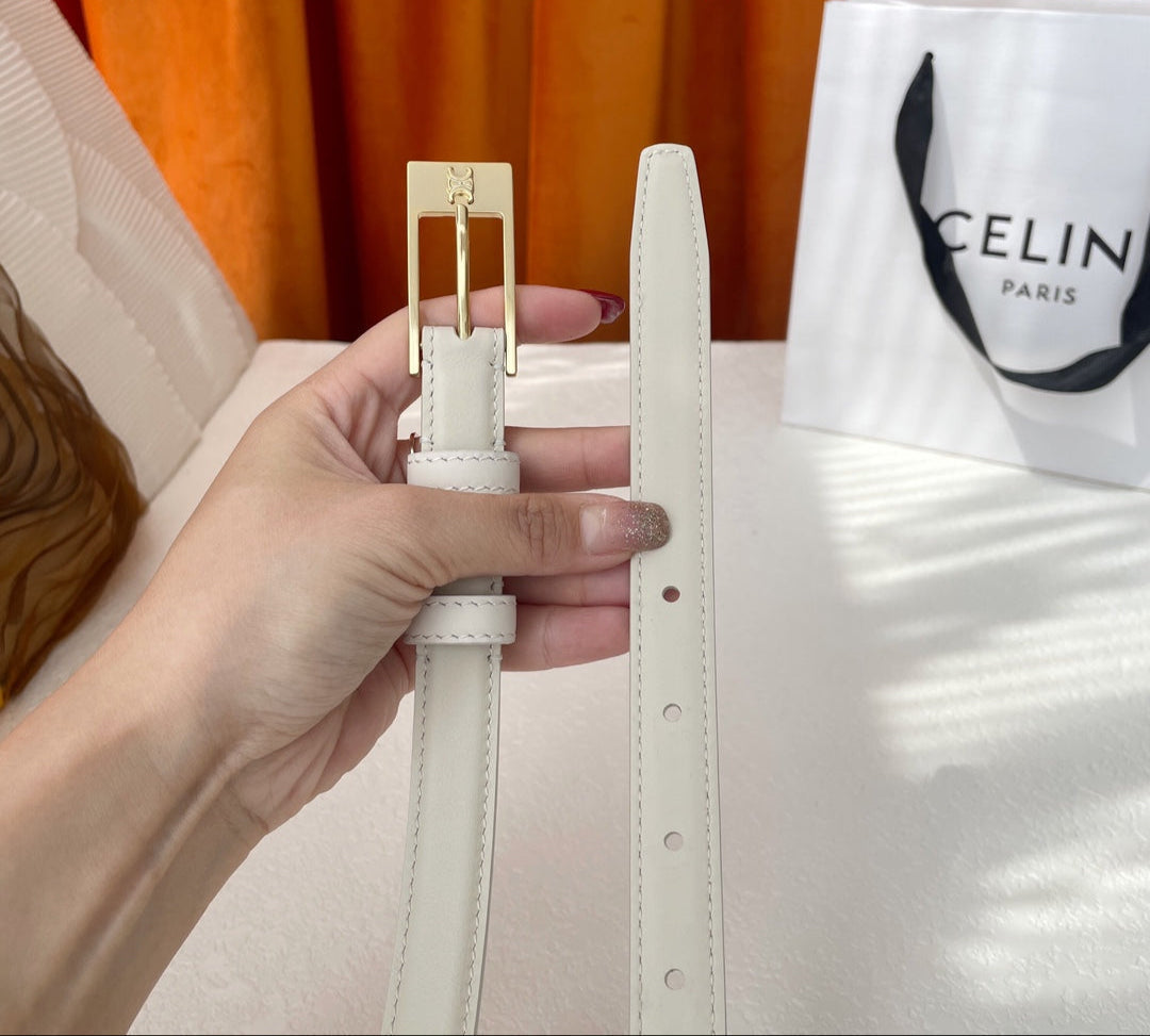CELINE BELT 18MM IN WHITE CALFSKIN WITH RECTANGULAR BUCKLE EMBOSSED LOGO