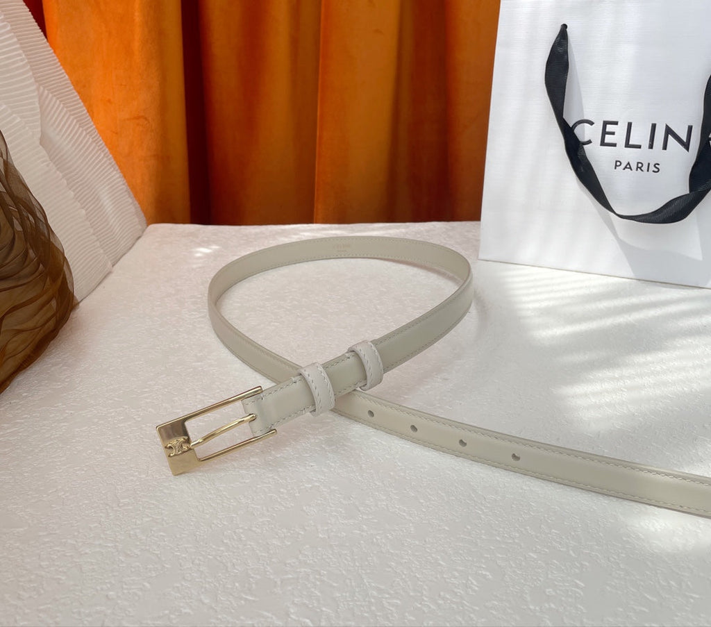 CELINE BELT 18MM IN WHITE CALFSKIN WITH RECTANGULAR BUCKLE EMBOSSED LOGO