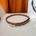 CELINE TRIOMPHE BELT 18MM IN BROWN CALFSKIN WITH RECTANGULAR BUCKLE EMBOSSED LOGO AND WHITE STITCHING