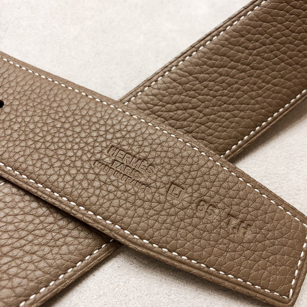HERMES H D'ANCRE BELT BUCKLE & REVERSIBLE COFFEE BROWN LEATHER STRAP 38 MM SILVER HARDWARE