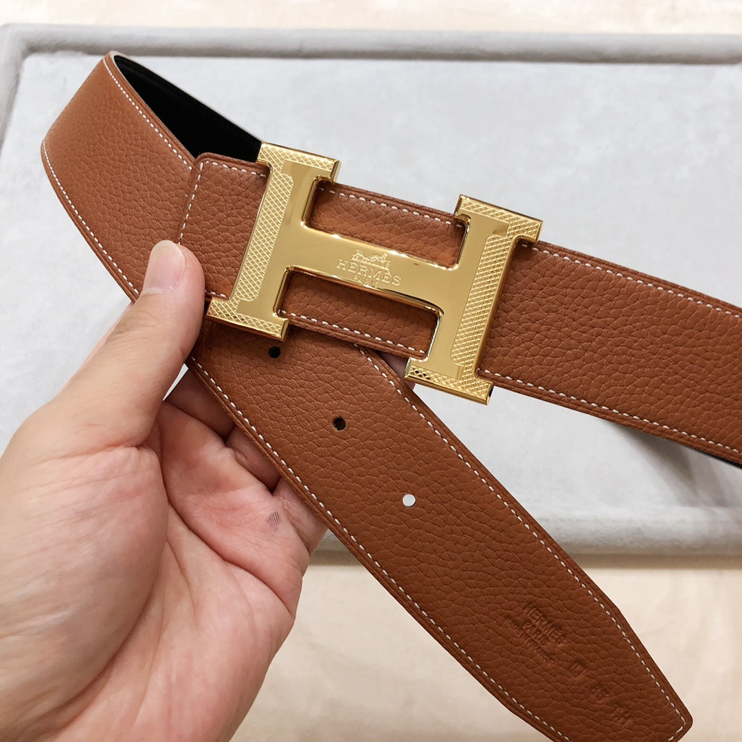 HERMES H D'ANCRE BELT BUCKLE & REVERSIBLE BRONZE BROWN LEATHER STRAP 38 MM GOLD HARDWARE