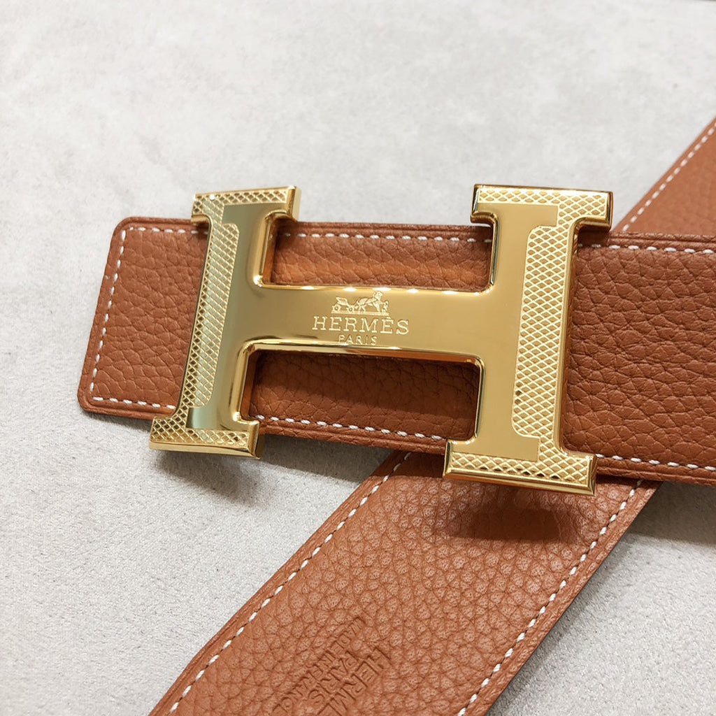 HERMES H D'ANCRE BELT BUCKLE & REVERSIBLE BRONZE BROWN LEATHER STRAP 38 MM GOLD HARDWARE