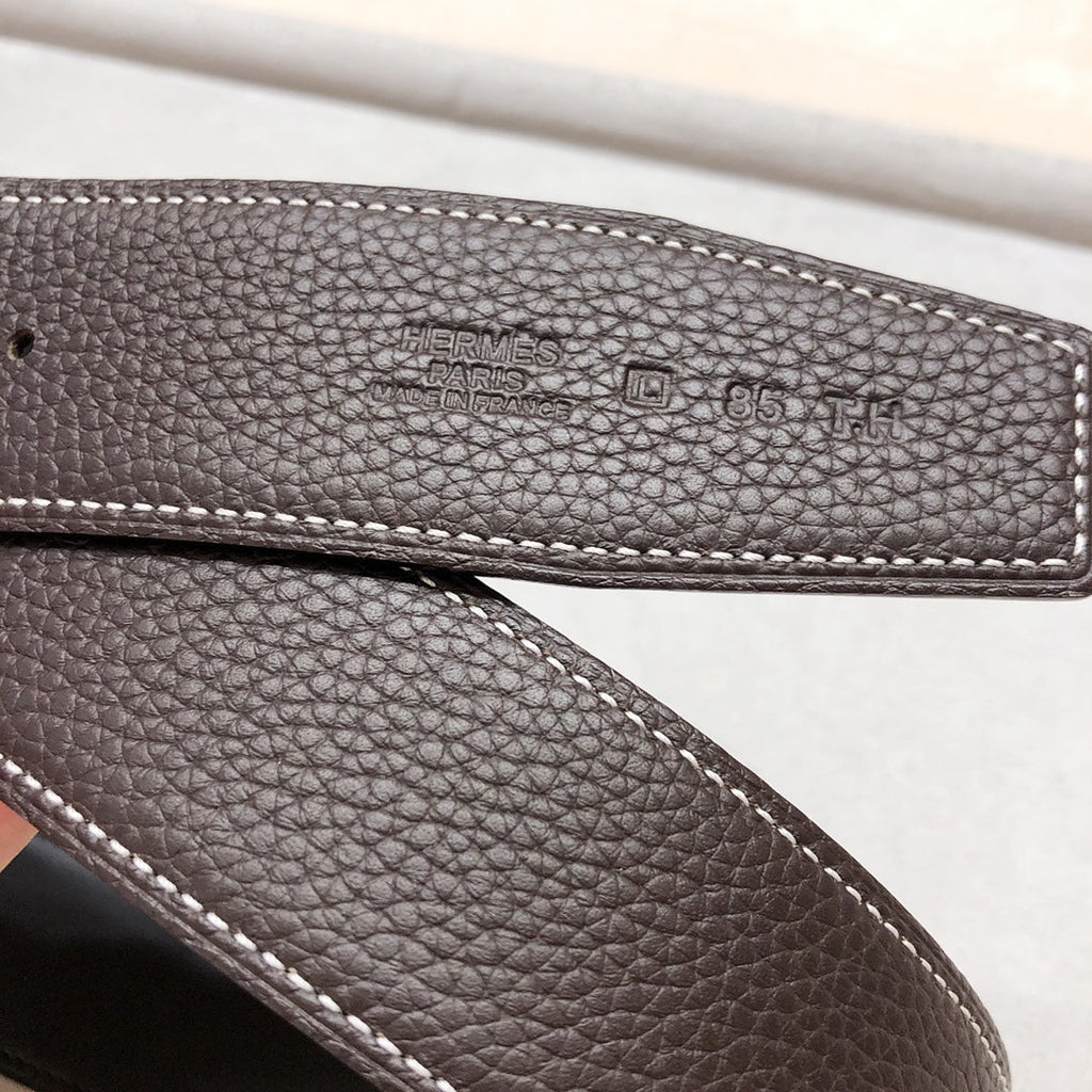HERMES H D'ANCRE BELT BUCKLE & REVERSIBLE BLACK AND CHOCOLATE BROWN LEATHER STRAP 38 MM GOLD HARDWARE