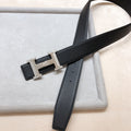 HERMES BELT BUCKLE & REVERSIBLE BLACK LEATHER STRAP 38 MM SILVER HARDWARE