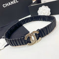 CHANEL DOUBLE  30MM STRETCH BELT IN BLACK CALFSKIN WITH GOLD CHAIN BUCKLE CRYSTAL DETAIL