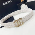 CHANEL DOUBLE  30MM STRETCH BELT IN WHITE CALFSKIN GOLD CHAIN BUCKLE CRYSTAL LOGO