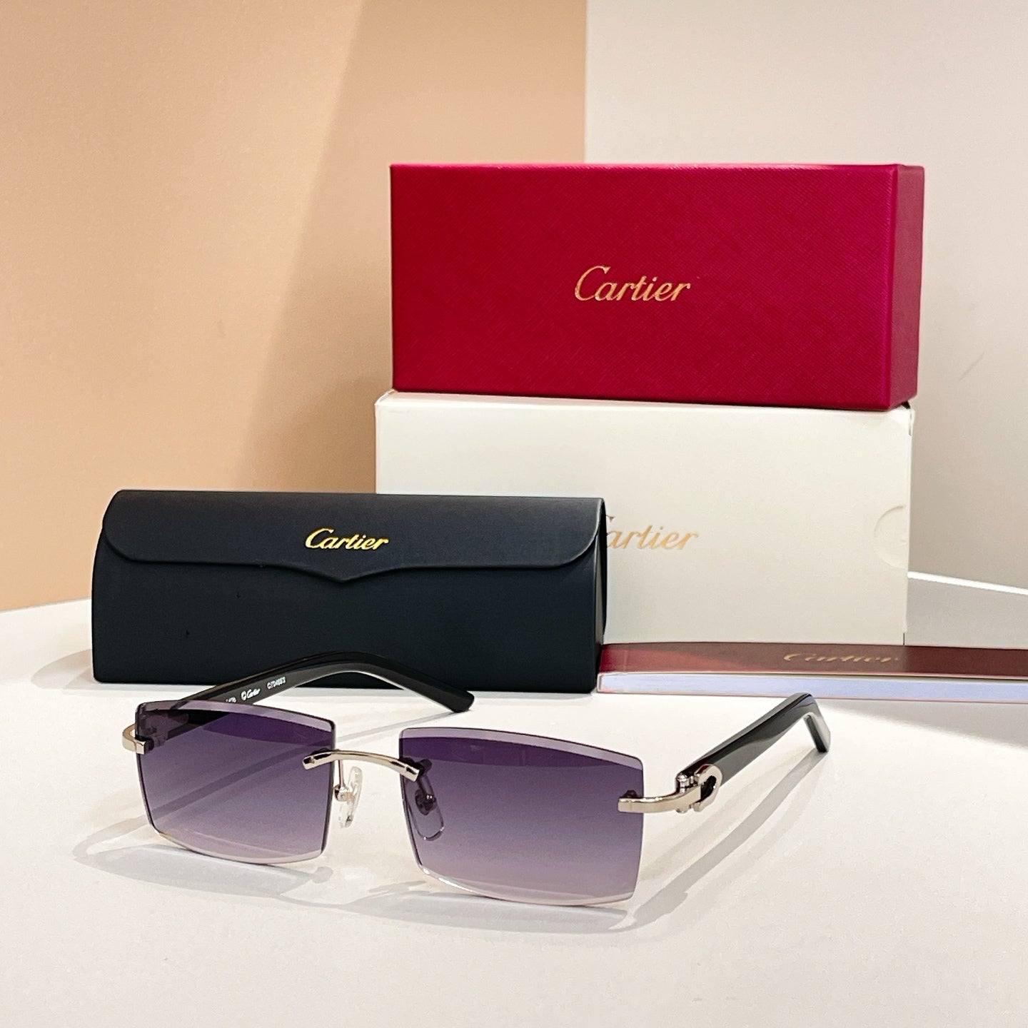 CARTIER RIMLESS RECTANGULAR FRAME SUNGLASSES 571828 IN METAL