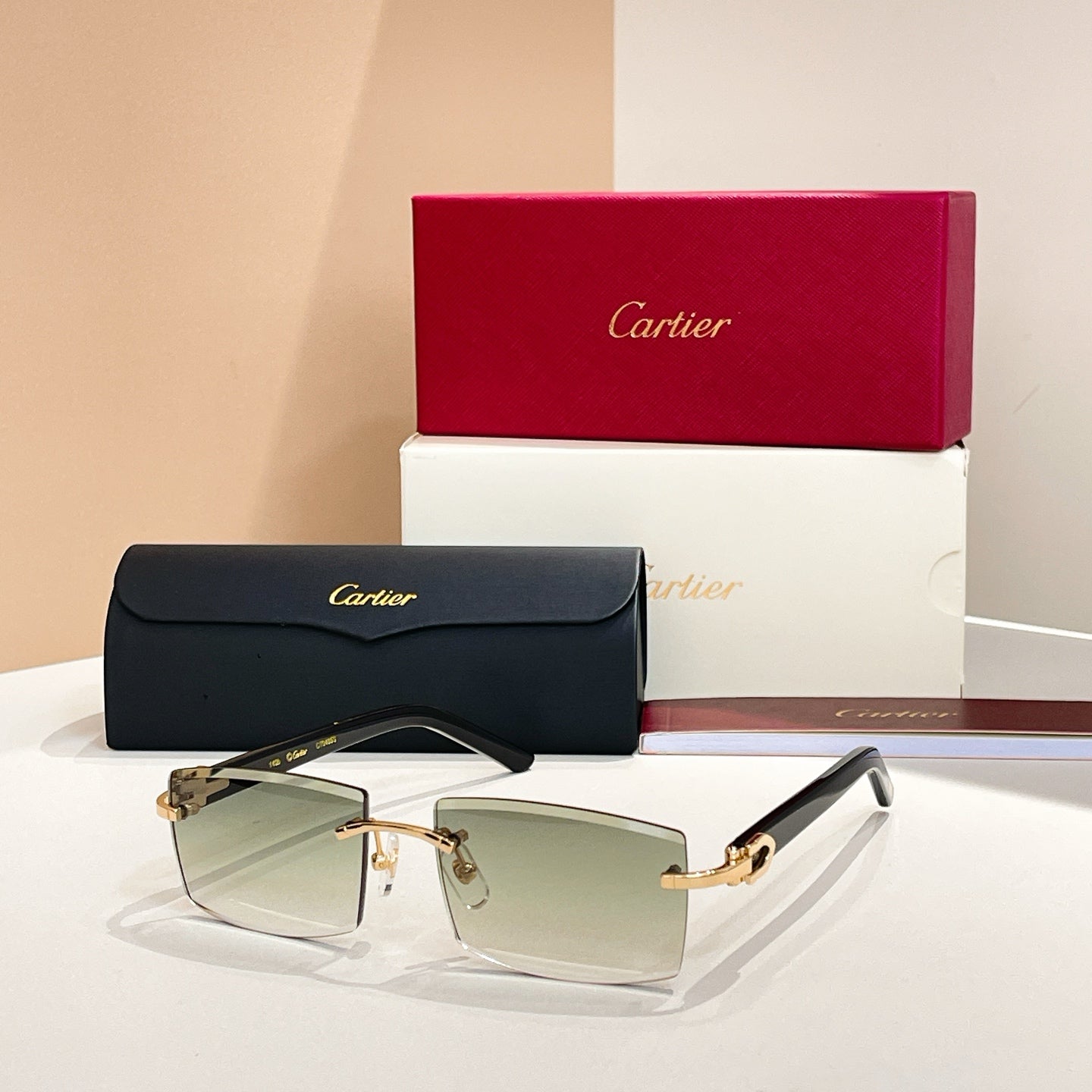 CARTIER RIMLESS RECTANGULAR FRAME SUNGLASSES 571828 IN METAL