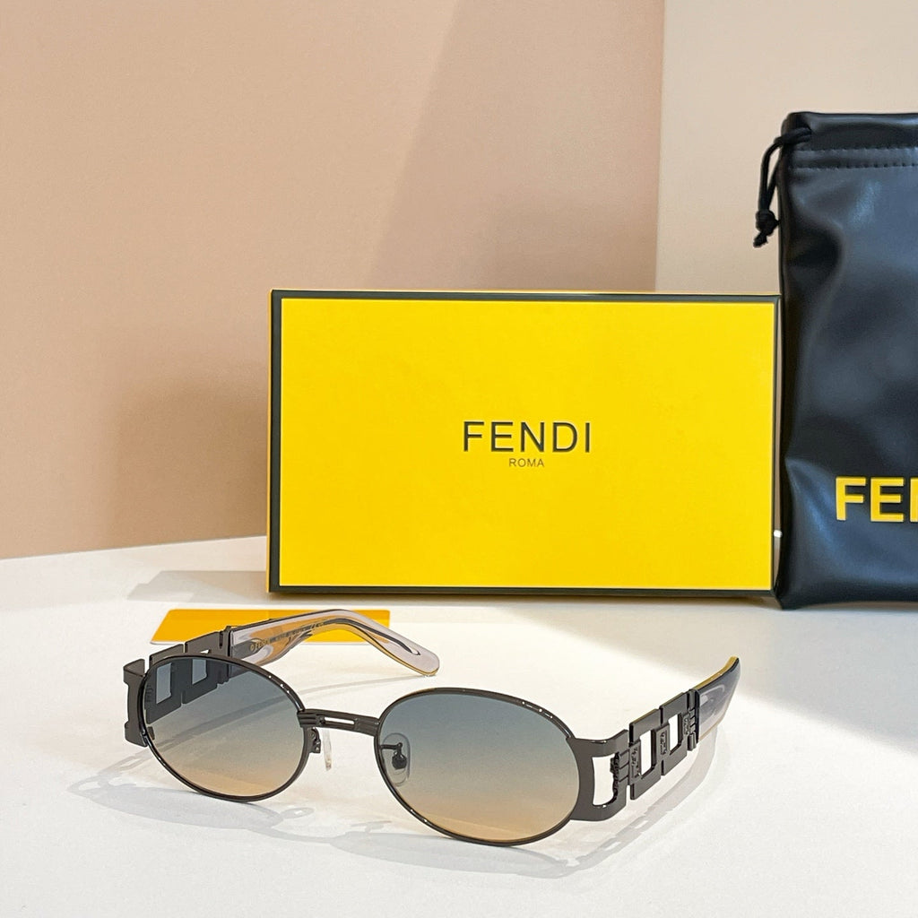 FENDI FIRST CRYSTAL OVAL FRAME SUNGLASSES 7067 IN METAL