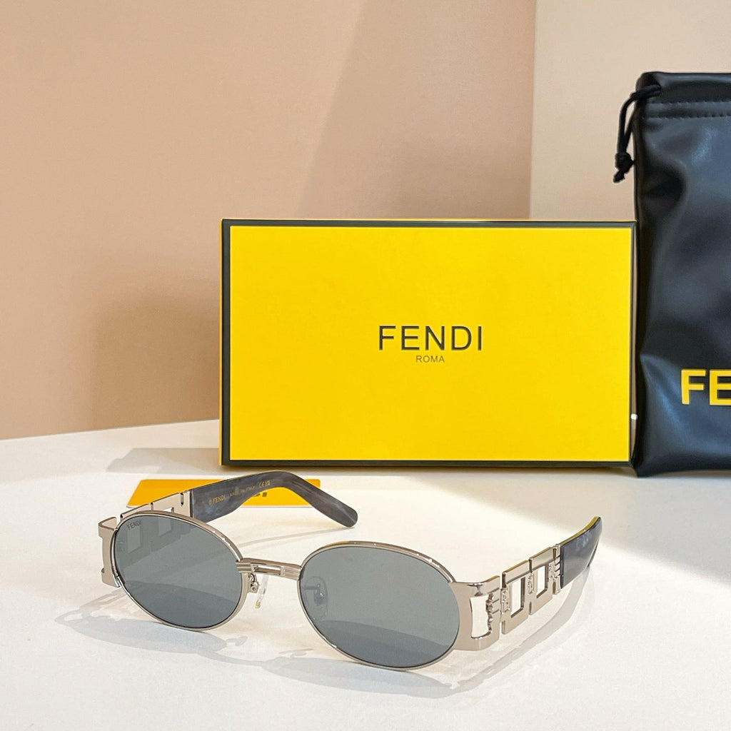 FENDI FIRST CRYSTAL OVAL FRAME SUNGLASSES 7067 IN METAL