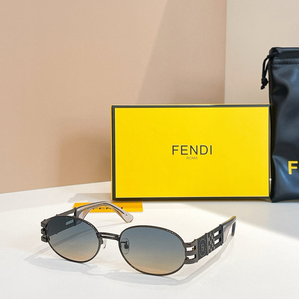 FENDI FIRST CRYSTAL OVAL FRAME SUNGLASSES 7028 IN METAL